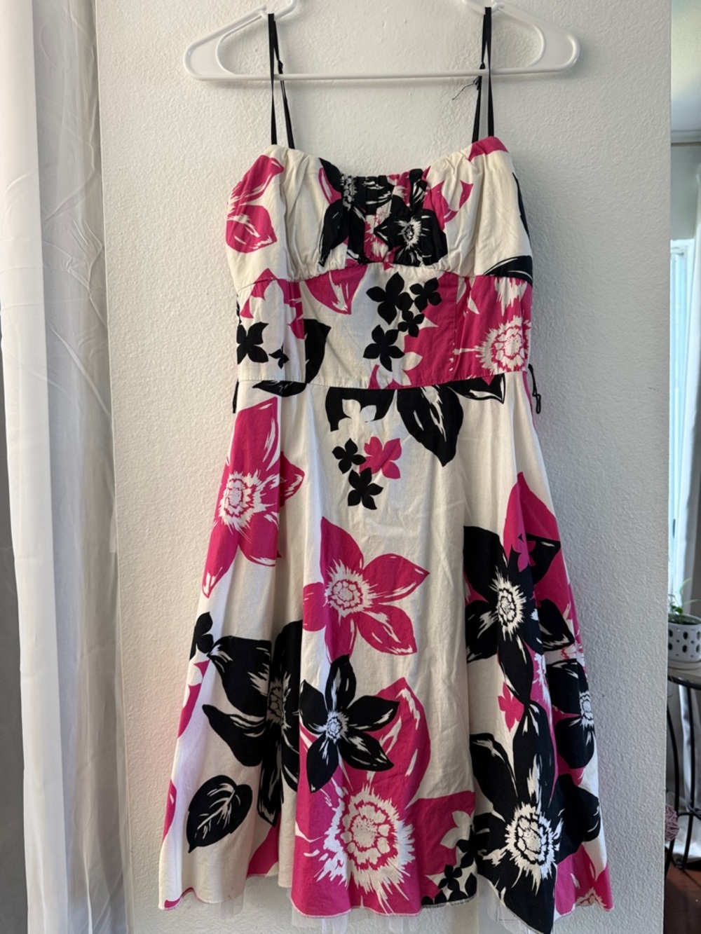 Ruby Rox White Mini Dress with Pink & Black Floral Print